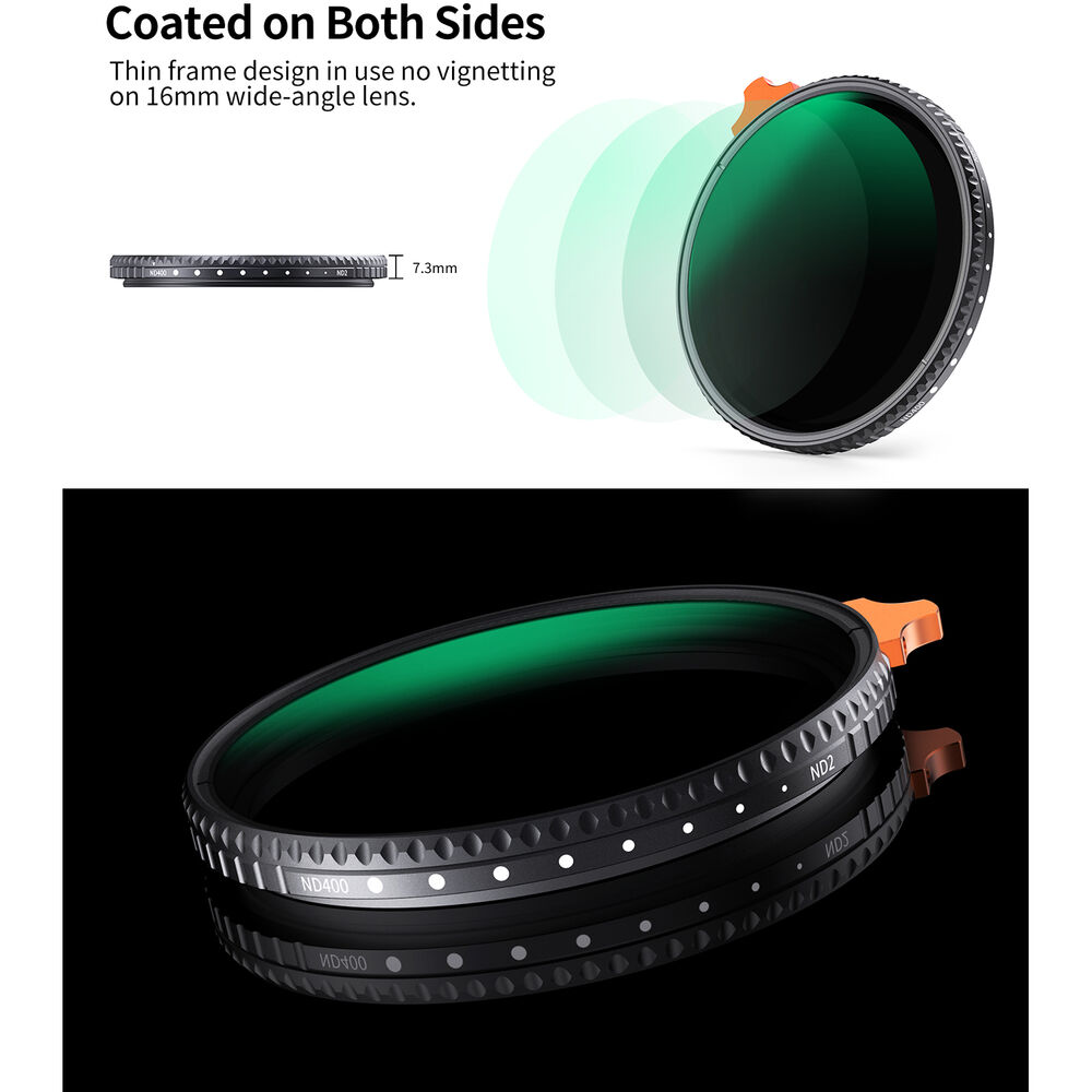 K&F Concept 82mm Nano X-Pro Slim Waterproof Anti Scratch Green Coated HD Variable ND2-400 Filter KF01.1619 - 11